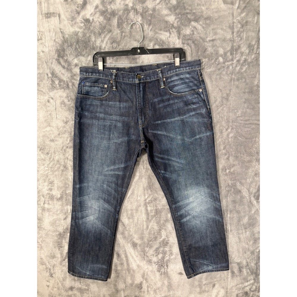 Gap 1969 Mens Dark Wash Straight Leg Whiskered Denim Jeans Blue